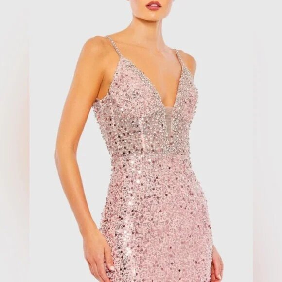 NWT Mac Duggal 68175 Maxi PINK size 6 Rhinestones Sequined - Picture 3 of 13